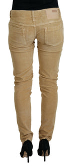 Acht Brown Cotton Corduroy Low Waist Women Casual Jeans