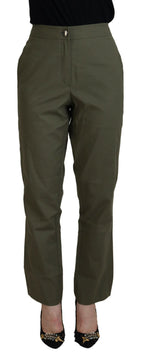 LAUREL Green Cotton High Waist Women Tapered Pants