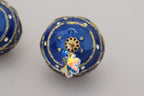 Dolce & Gabbana Gold Brass Blue Dangle Ball Crystal Clip On Earrings