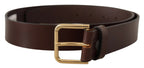 Dolce & Gabbana Brown Plain Calf Leather Gold Tone Buckle Belt