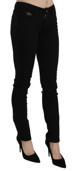Costume National Black Sequined Mid Waist Slim Fit Denim Jeans