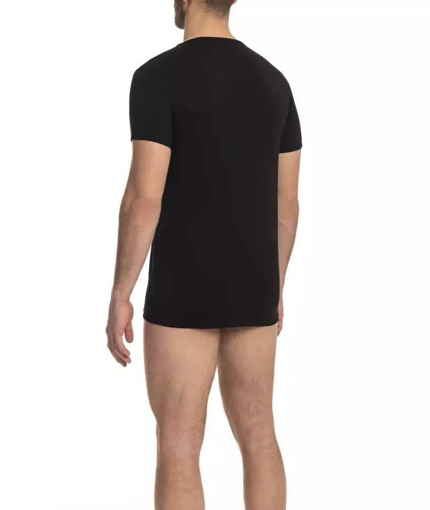 Cavalli Class Black Cotton Men's V-Neck T-Shirt