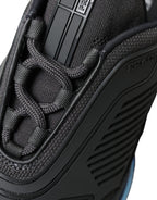 Prada Black Blue Rubber Knit Slip On Low Top Sneakers Shoes