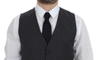 Dolce & Gabbana Gray Striped Wool Single Breasted Vest