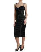 Dolce & Gabbana Black Bustier Corset Lace Bodycon Midi Dress