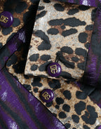 Dolce & Gabbana Purple Lamé Jacquard Tiger Print Coat Jacket