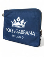 Dolce & Gabbana Blue DG Milano Print Nylon Pouch Clutch Men Bag