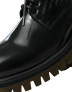 Dolce & Gabbana Black Leather Lace Up Derby Men Dress Shoes