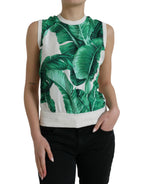 Dolce & Gabbana White Banana Leaf Print Crew Neck Tank Top