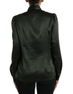 Dolce & Gabbana Gray Long Sleeves Ascot Collar Blouse Top