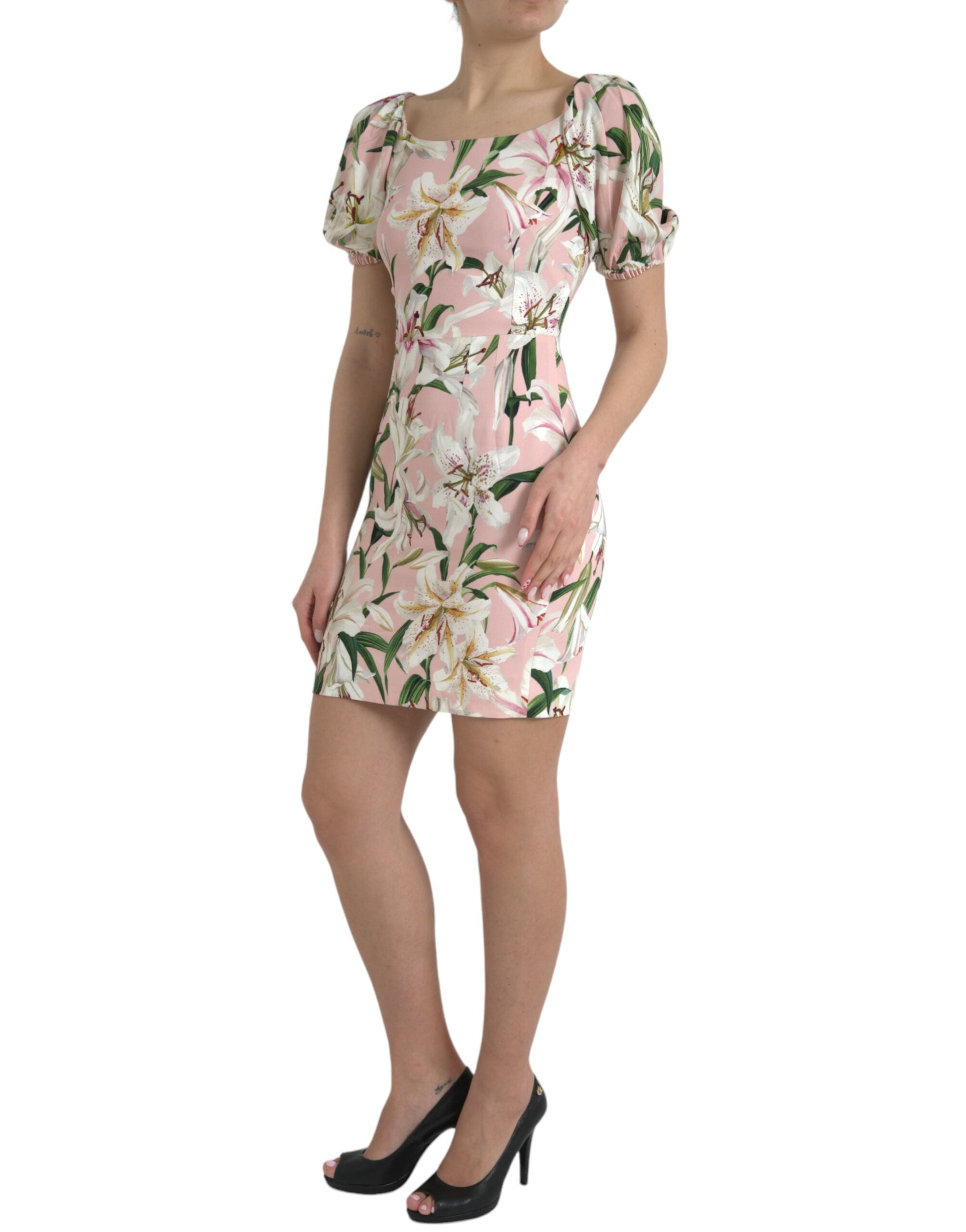 Dolce & Gabbana Pink Lily Viscose Sheath Stretch Mini Dress