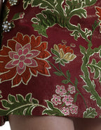 Dolce & Gabbana Maroon Floral Jacquard A-line Mini Skirt