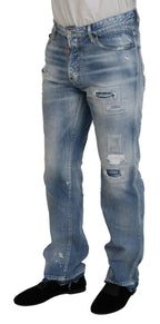 Dsquared² Blue Washed Straight Fit Men Casual Denim Jeans