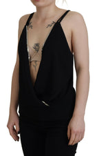 Dsquared² Black Embellished Deep V-neck Sleeveless Tank Top