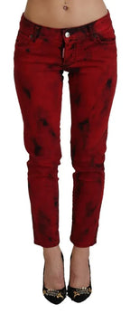 Dsquared² Red Low Waist Cotton Stretch Skinny Pants