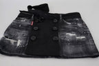 Dsquared² Black Distressed Mid Waist A-line Denim Mini Skirt