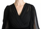 Dolce & Gabbana Black Mesh Pleated Mini Silk Blend Dress