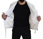 Dolce & Gabbana White Leather Biker Coat Zipper Jacket