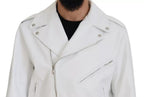 Dolce & Gabbana White Leather Biker Coat Zipper Jacket
