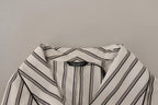 Dolce & Gabbana White Striped Cotton Robe Coat Wrap Jacket