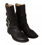 Dolce & Gabbana Black Leather Buckle Mid Calf Boots Shoes