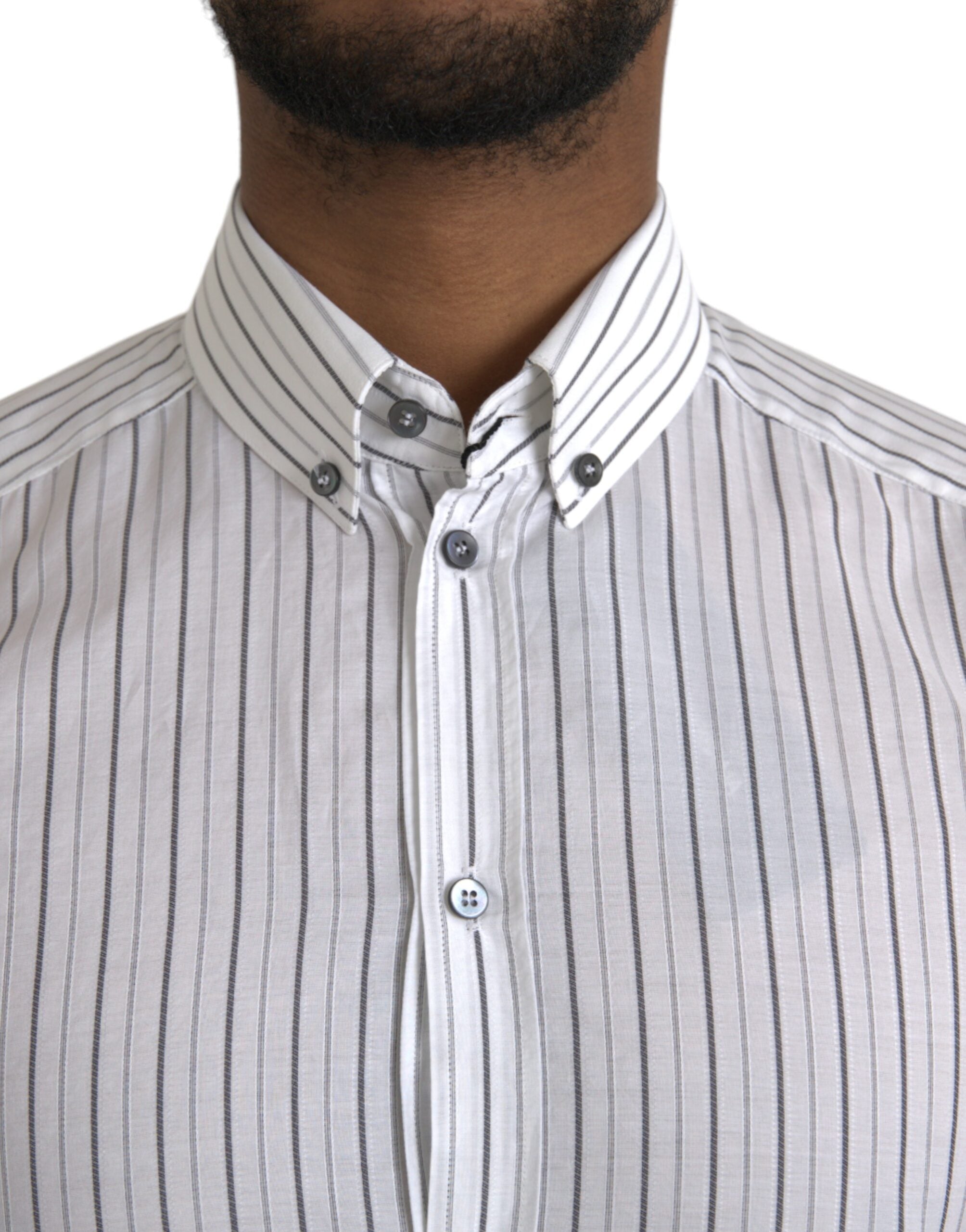 Dolce & Gabbana Black White Striped Formal Dress GOLD Shirt