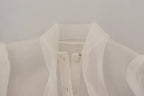 Dolce & Gabbana White Ascot Collar Long Sleeves Blouse Top