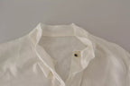 Dolce & Gabbana White Patterned Silk Ascot Collar Blouse Top