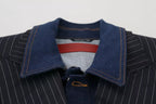 Dolce & Gabbana Blue Striped Double Breasted Denim Blazer