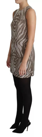 Dolce & Gabbana Brown Crystal Shift Mini Zebra Silver Dress