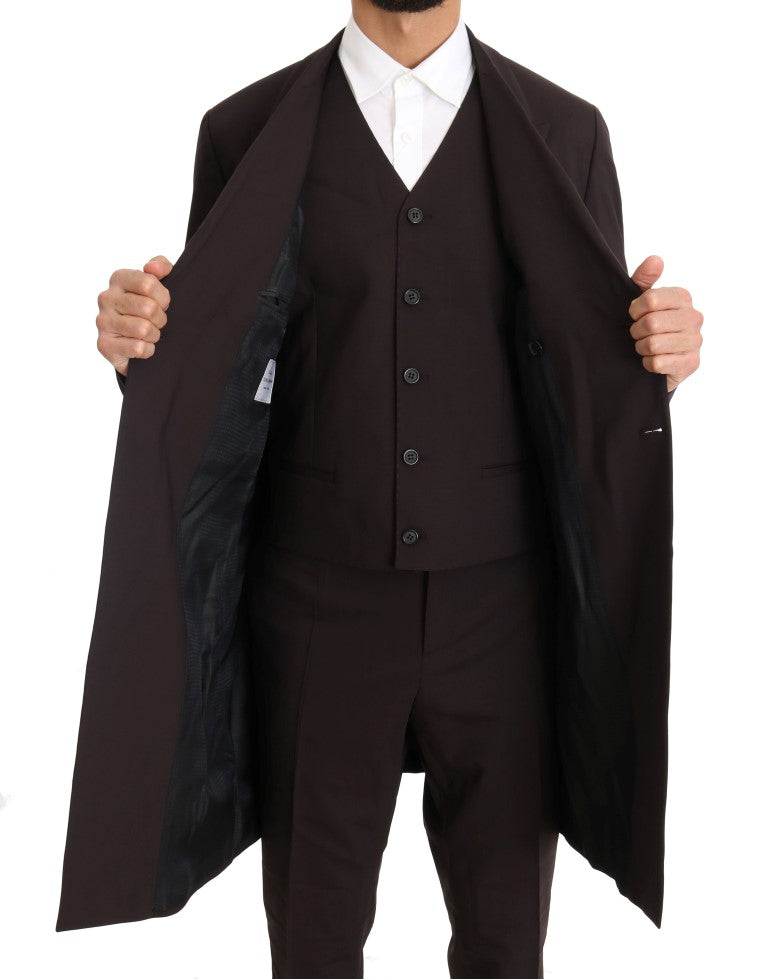 Dolce & Gabbana Bordeaux Wool Stretch Long 3 Piece Suit