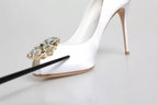 Dolce & Gabbana White Crystals Peep Toe Satin Pumps Shoes