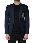 Dolce & Gabbana Blue Wool Logo Single Breasted Coat Blazer
