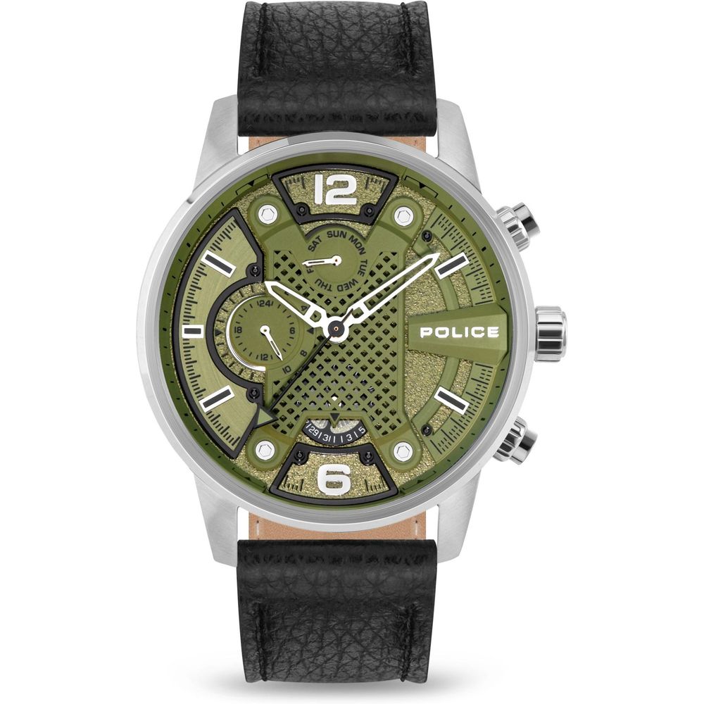 Police Black Leather Bracelet Watch