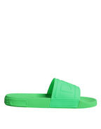 Dolce & Gabbana Green Leather Slides Sandals Beachwear Shoes