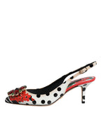Dolce & Gabbana Multicolor Leather Crystal Heels Slingback Shoes