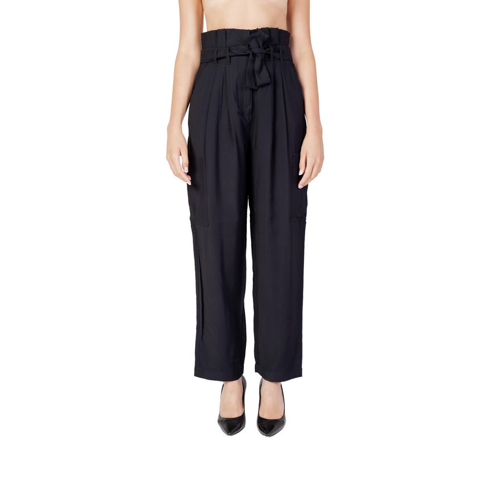 Vila Clothes Black Viscose Casual Pants