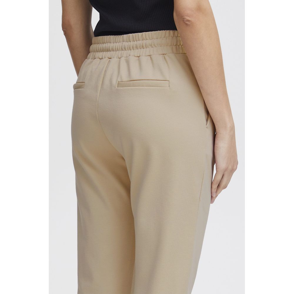 ICHI Beige Polyester Casual Pants