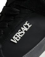 Versace Black Canvas Quad Fabric Medusa Low Top Sneaker Shoes
