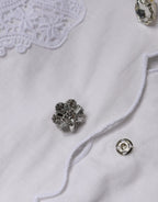 Dolce & Gabbana White Cotton Lace Trim Collared Blouse Top