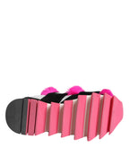 Dolce & Gabbana Black Pink Fur Embellished Sneakers Shoes