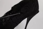Dolce & Gabbana Black Lace Stretch Heels Mid Calf Boots Shoes