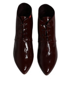 Dolce & Gabbana Maroon Leather Lace Up Ankle Boots Shoes