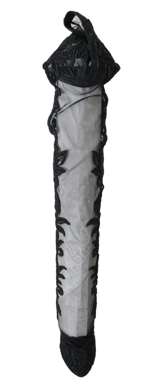 Dolce & Gabbana Black Floral Embroidered Socks Boots