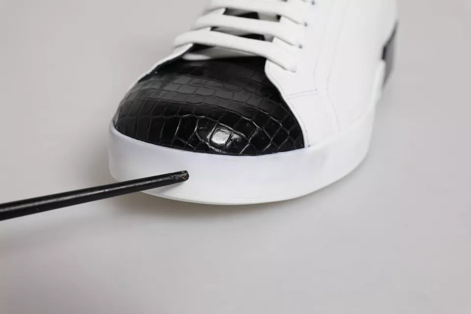 Dolce & Gabbana White Leather Logo Portofino Sneaker Shoes