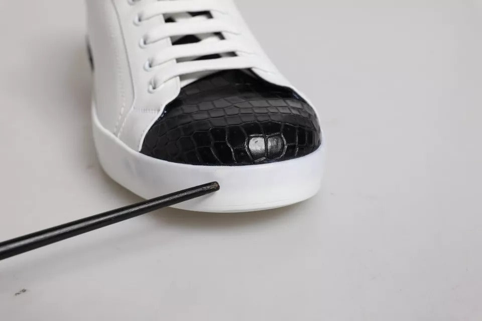 Dolce & Gabbana White Leather Logo Portofino Sneaker Shoes
