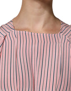 Ermanno Scervino Pink Stripes Silk Long Sleeves Midi Dress