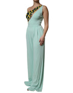 Elisabetta Franchi Mint Green One Shoulder Long Jumpsuit Dress