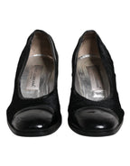 Dolce & Gabbana Black Leather Block Heels Pumps Shoes