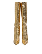 Dolce & Gabbana Gold Leather Stiletto Heels High Boots Shoes